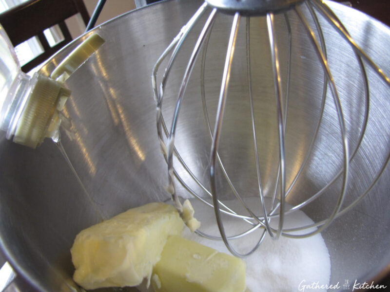 Butter, sugar, and light corn syrup being creamed together in a stand mixer for cookie dough. | Gathered In The Kitchen 