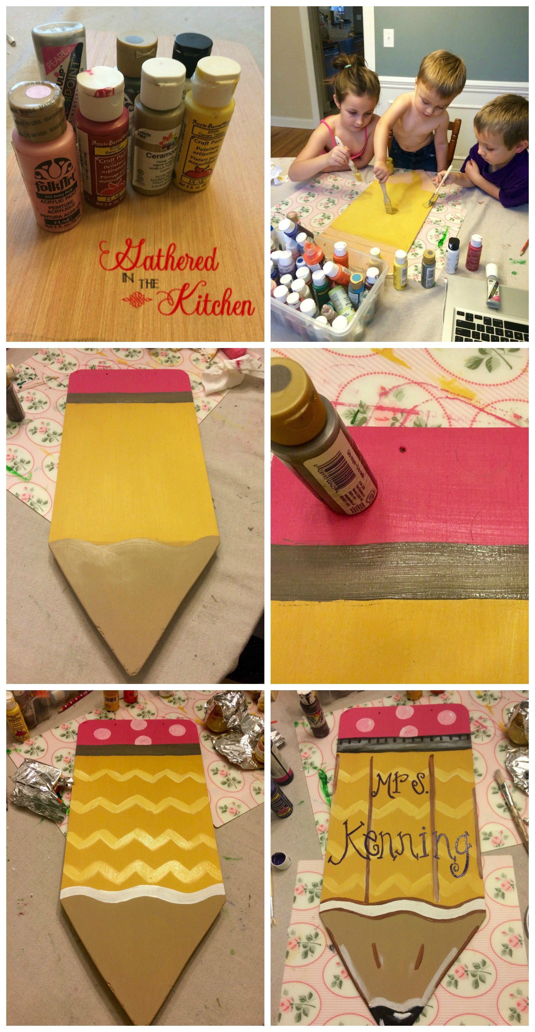 DIY Hand Painted Wooden Pencil Door Sign Gathered in the Kitchen