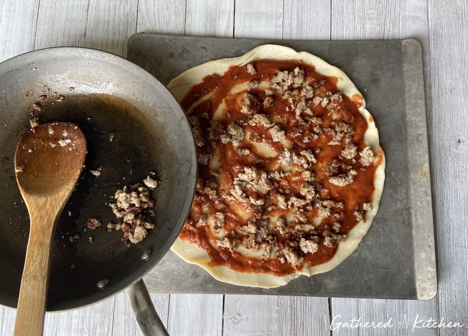 Pizza Pie with Premade Pie Crust Gathered in the Kitchen