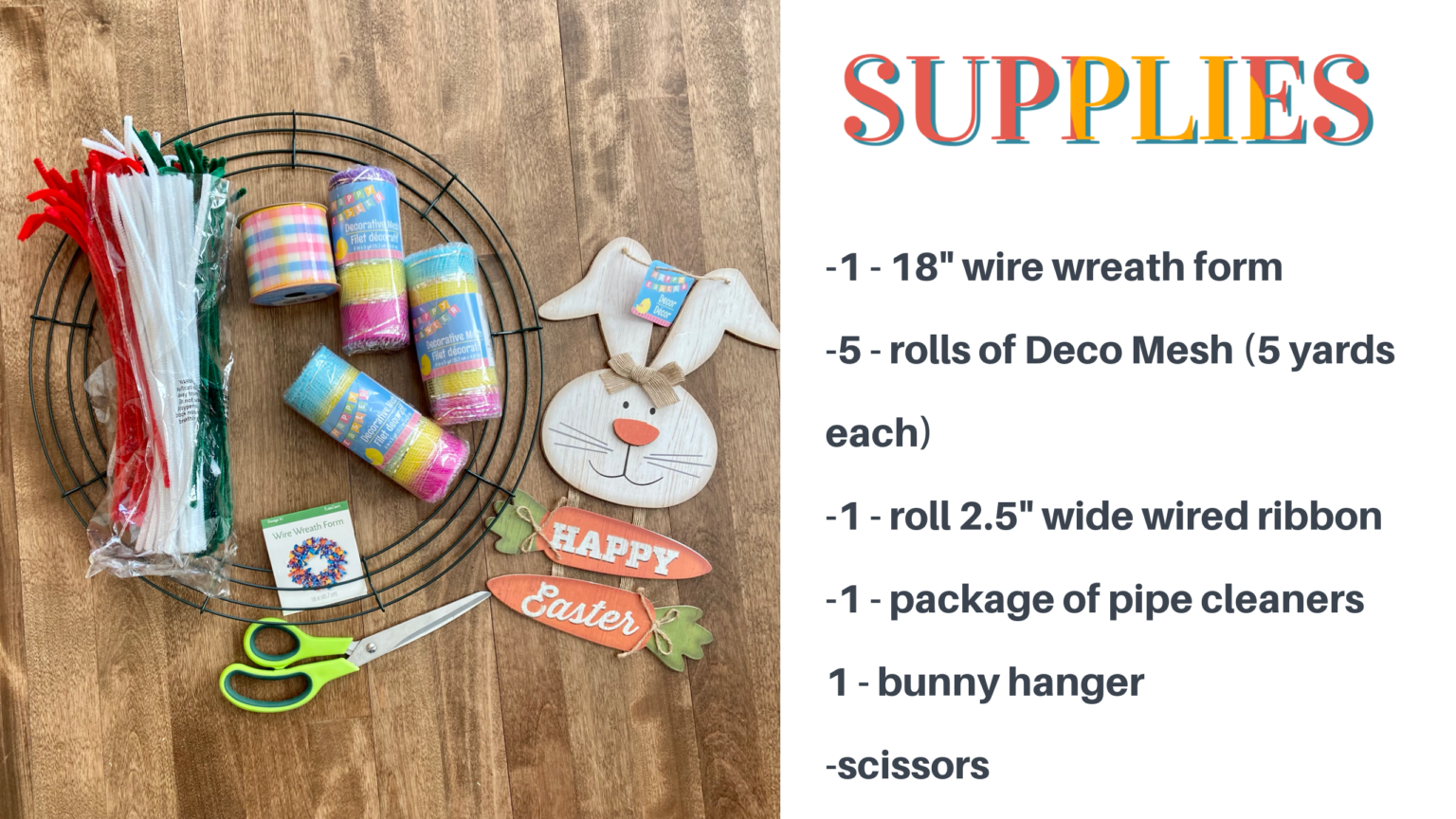 Dollar Tree Bunny Wreath | Curled Deco Mesh Wreath | Gathered In The ...