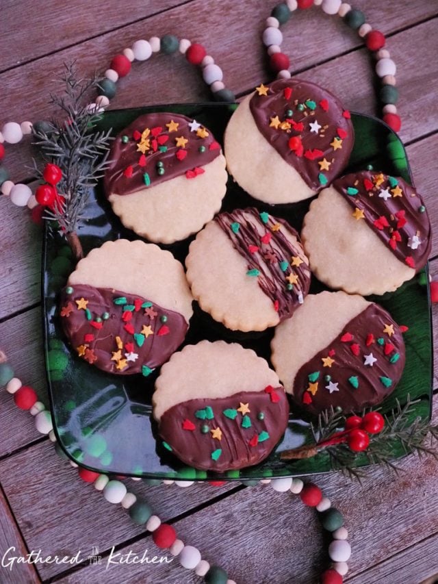 Simple Shortbread Cookie Recipe Dipped In Chocolate Gathered in the