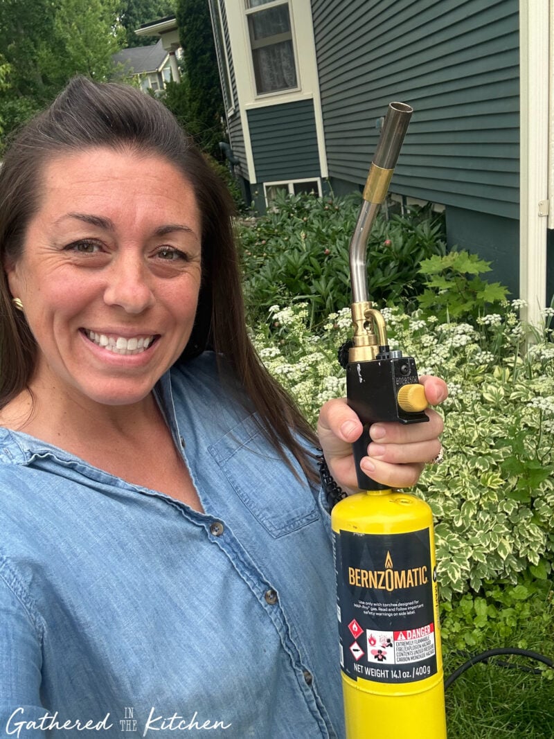 butane weed torch tool used to kill weeds in sidewalk cracks